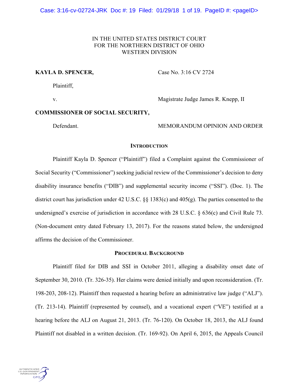 In the United States District Court for the Northern District of Ohio Western Division