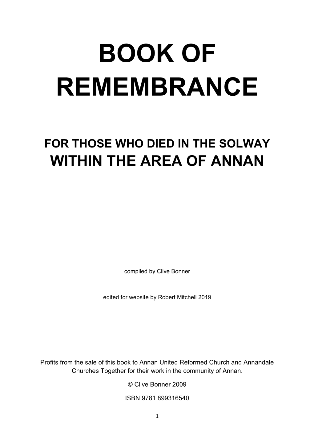 Book of Remembrance for Those Who Died in the Solway Within the Area of Annan