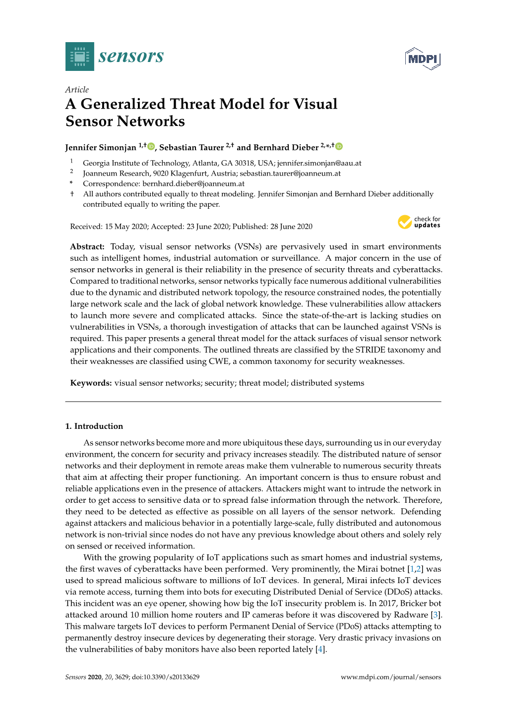 A Generalized Threat Model for Visual Sensor Networks