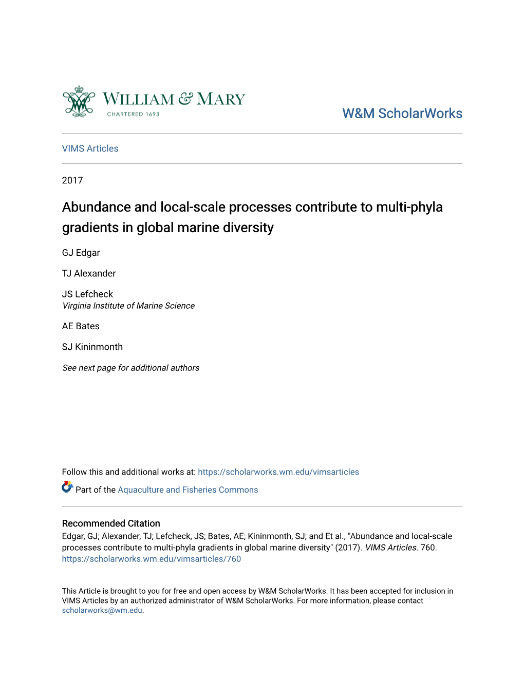 Abundance and Local-Scale Processes Contribute to Multi-Phyla Gradients in Global Marine Diversity