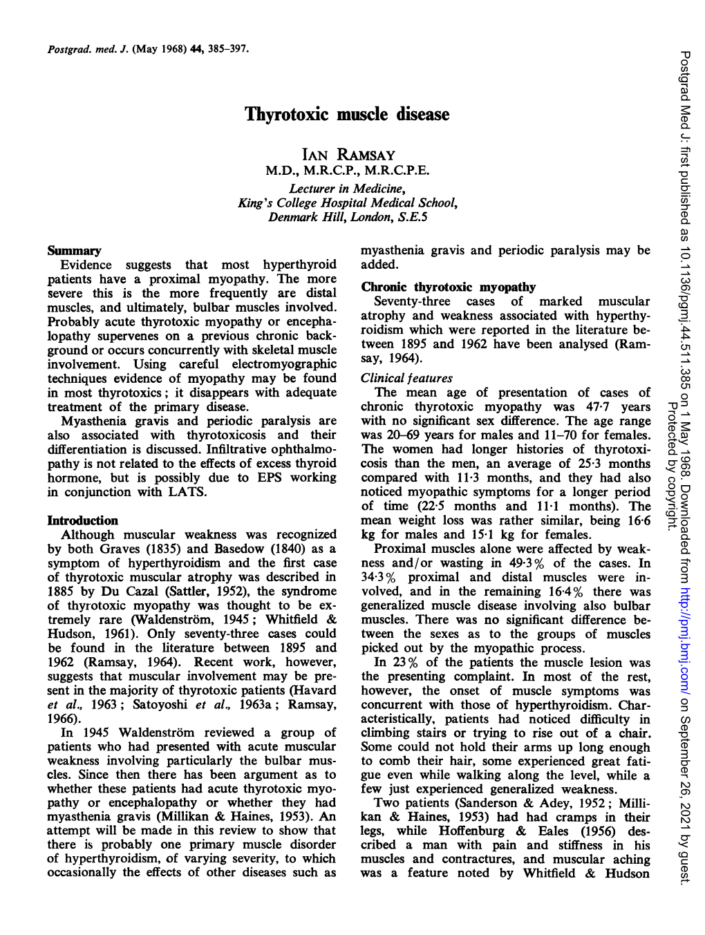 Thyrotoxic Muscle Disease IAN RAMSAY M.D., M.R.C.P., M.R.C.P.E