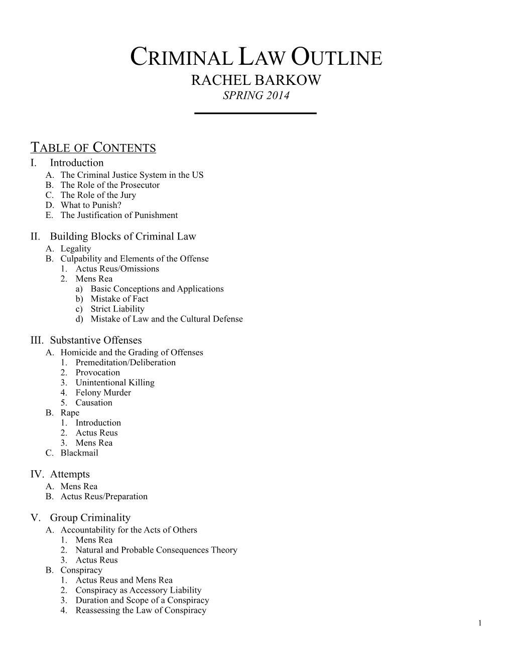 Criminal Law Outline Rachel Barkow Spring 2014