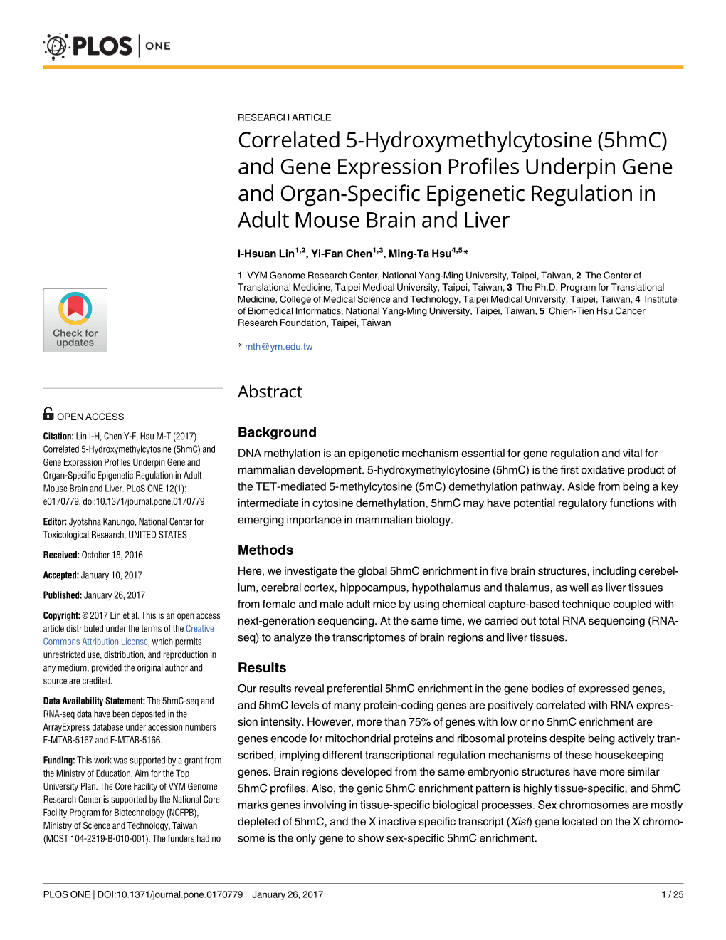 And Gene Expression Profiles Underpin Gene and Organ-Specific Epigenetic Regulation in Adult Mouse Brain and Liver