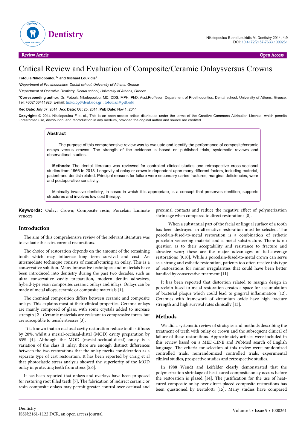 Critical Review and Evaluation of Composite/Ceramic Onlaysversus