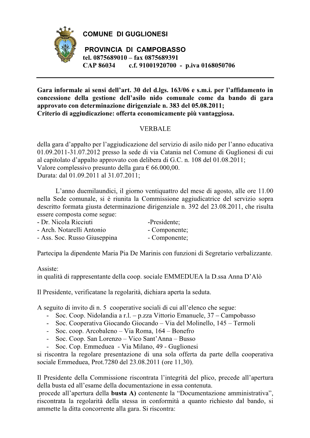 COMUNE DI GUGLIONESI PROVINCIA DI CAMPOBASSO Tel