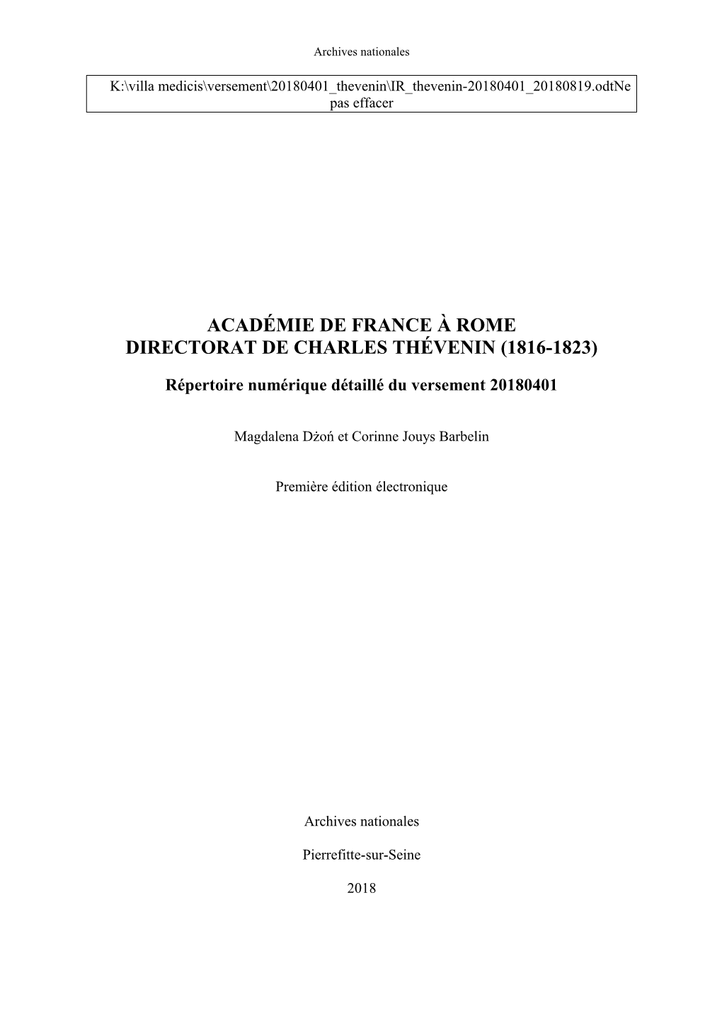 Académie De France À Rome Directorat De Charles Thévenin (1816-1823)