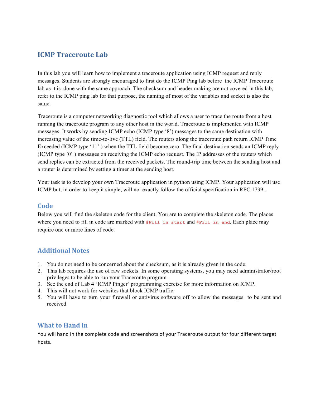 ICMP Traceroute Lab