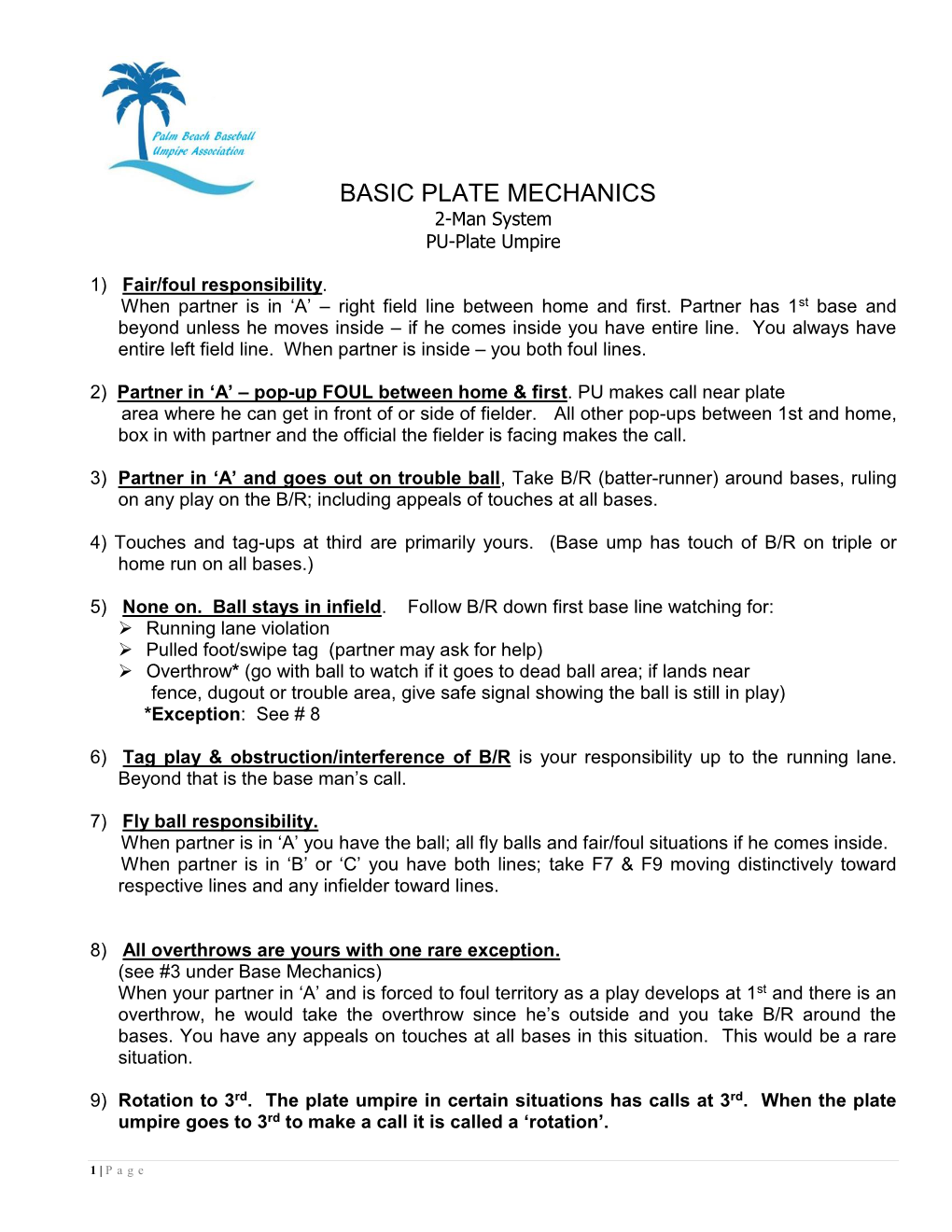 BASIC PLATE MECHANICS 2-Man System PU-Plate Umpire