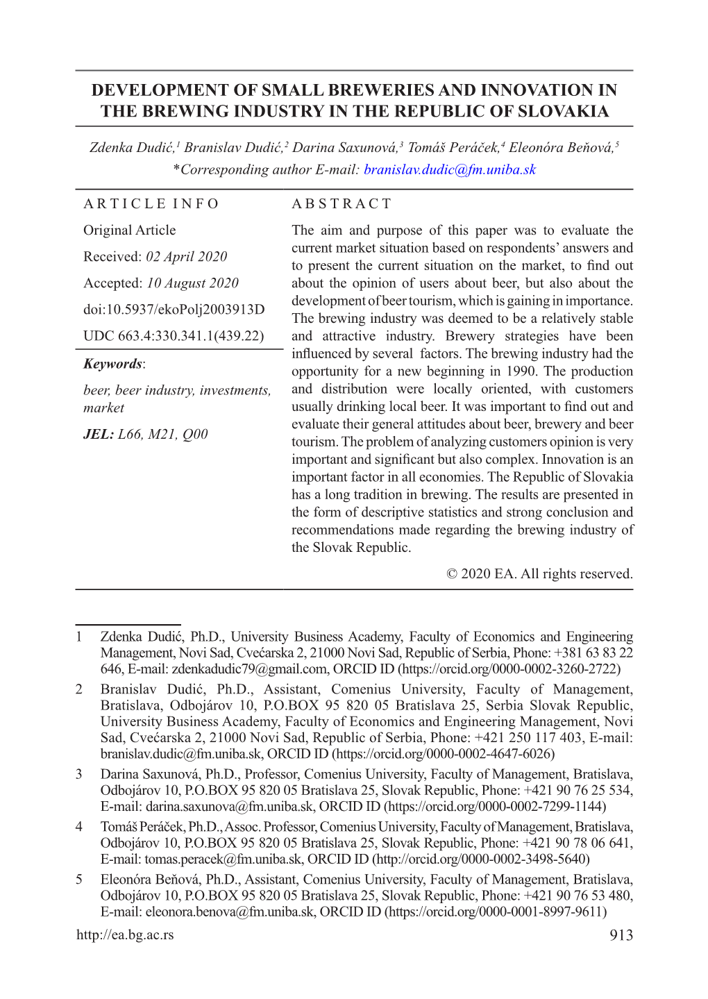 Development of Small Breweries and Innovation in the Brewing Industry in the Republic of Slovakia