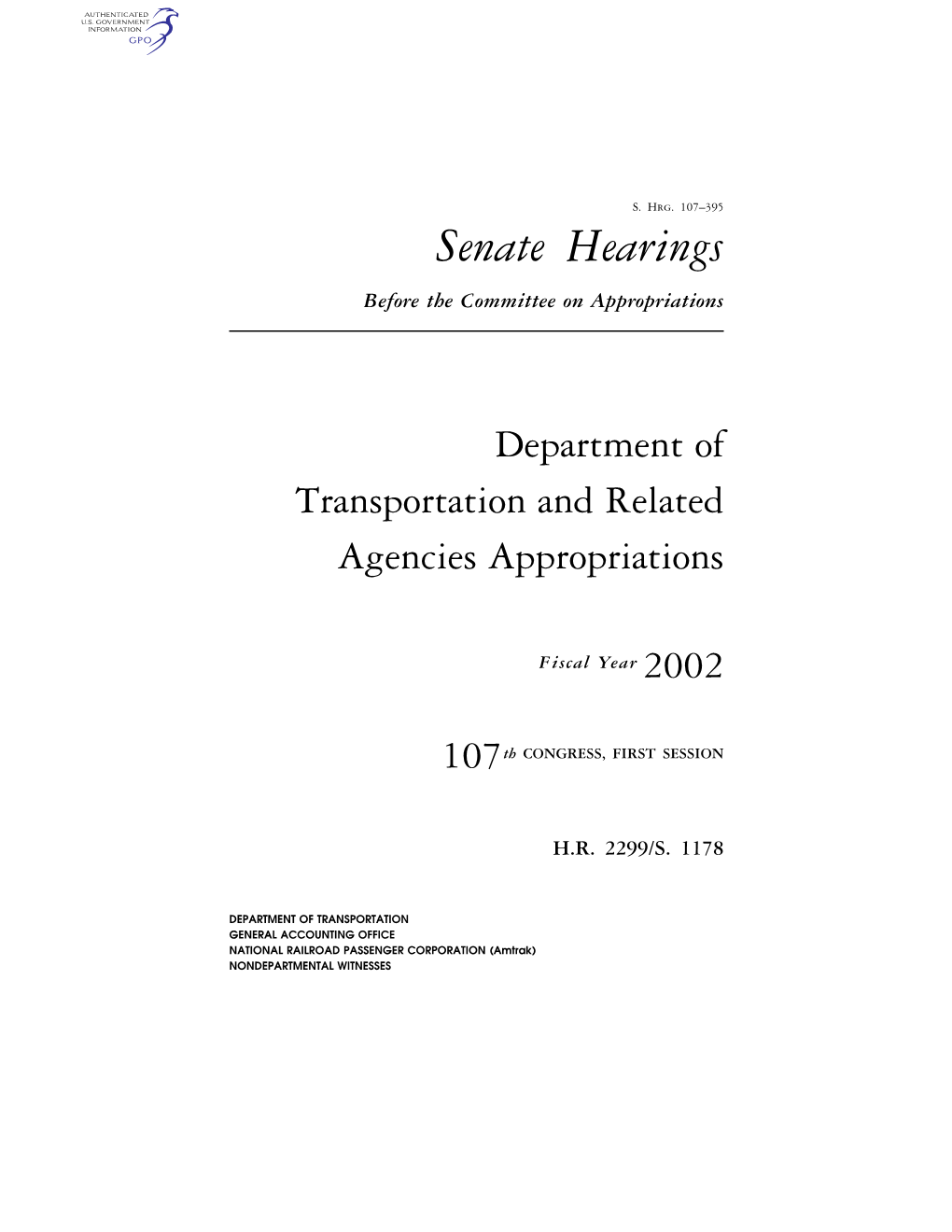 Senate Hearings Before the Committee on Appropriations