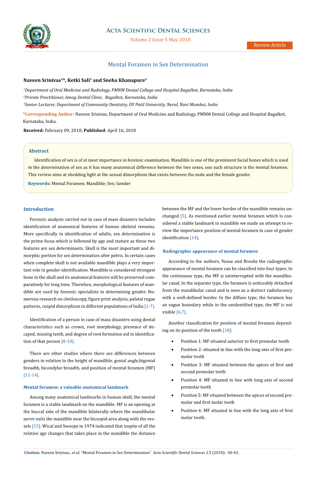 Mental Foramen in Sex Determination