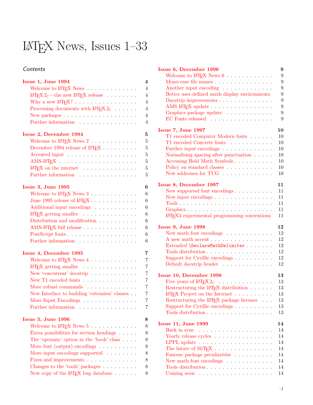 LATEX News, Issues 1–33