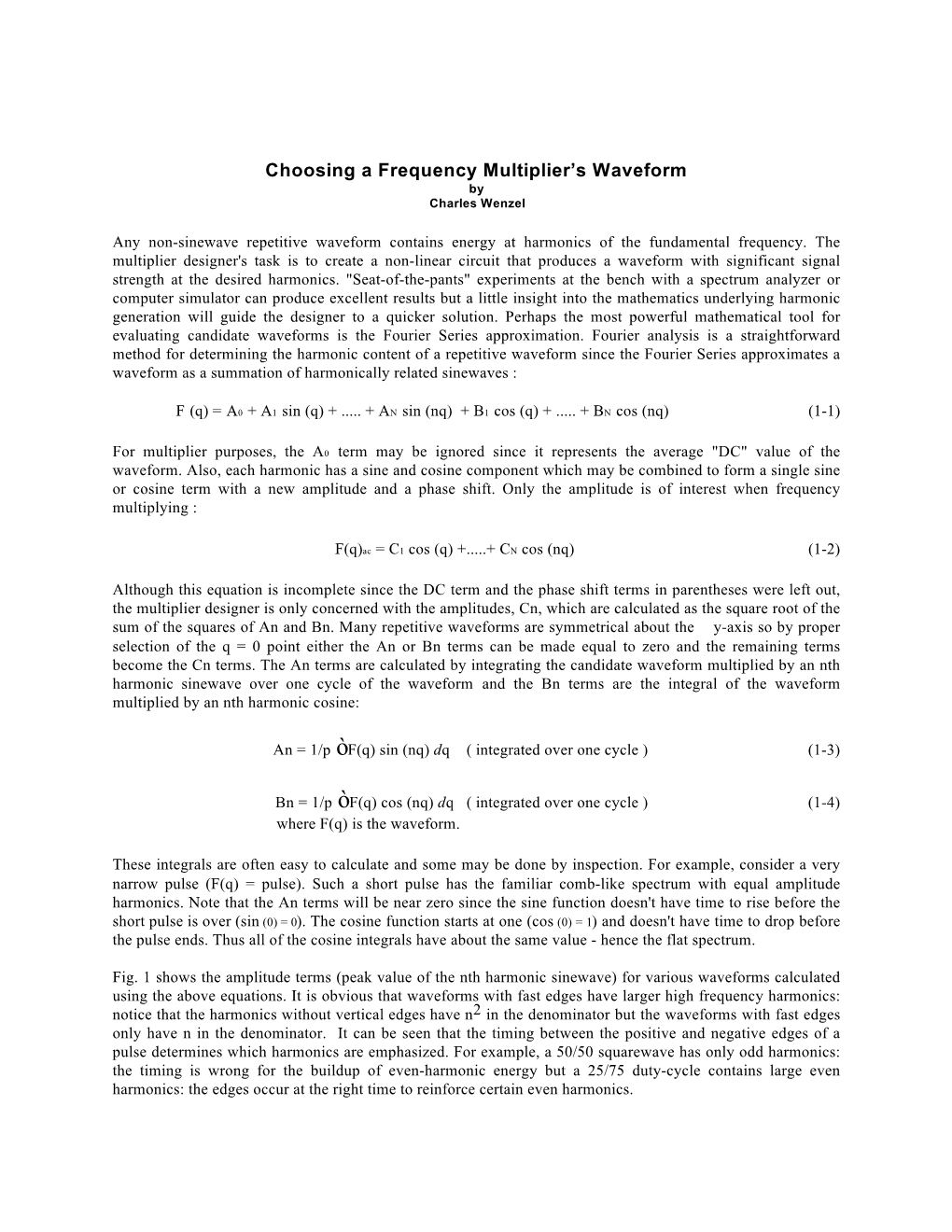 Choosing a Frequency Multiplier's Waveform