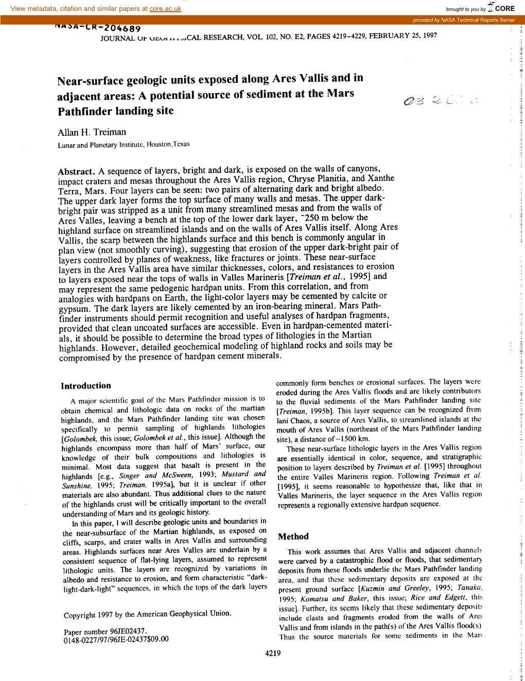 Near-Surface Geologic Units Exposed Along Ares Vallis and in Adjacent Areas: a Potential Source of Sediment at the Mars Oz C