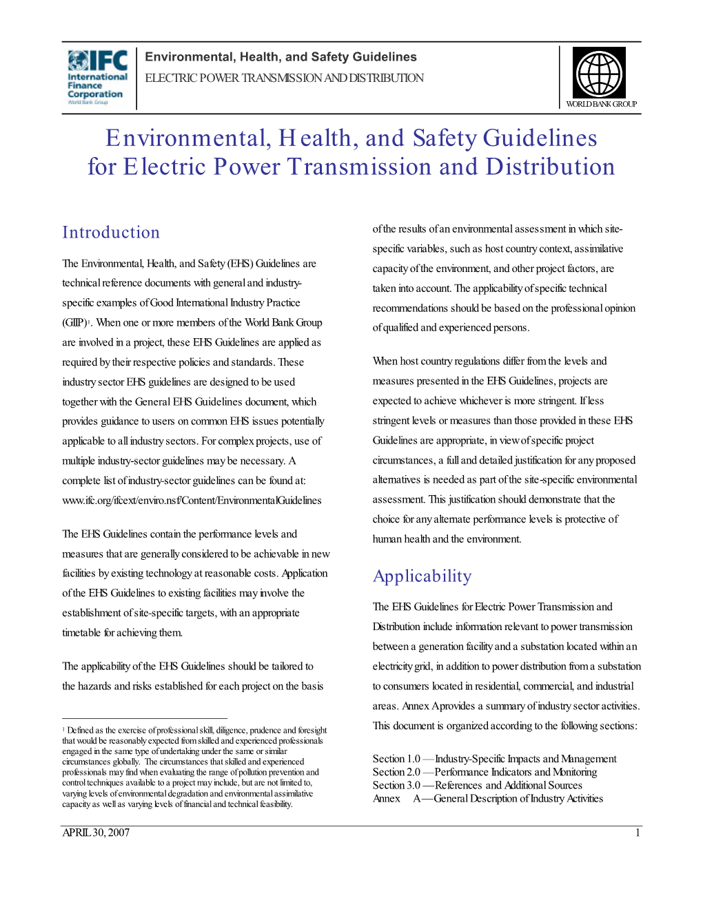 Environmental, Health, and Safety Guidelines for Electric Power Transmission and Distribution