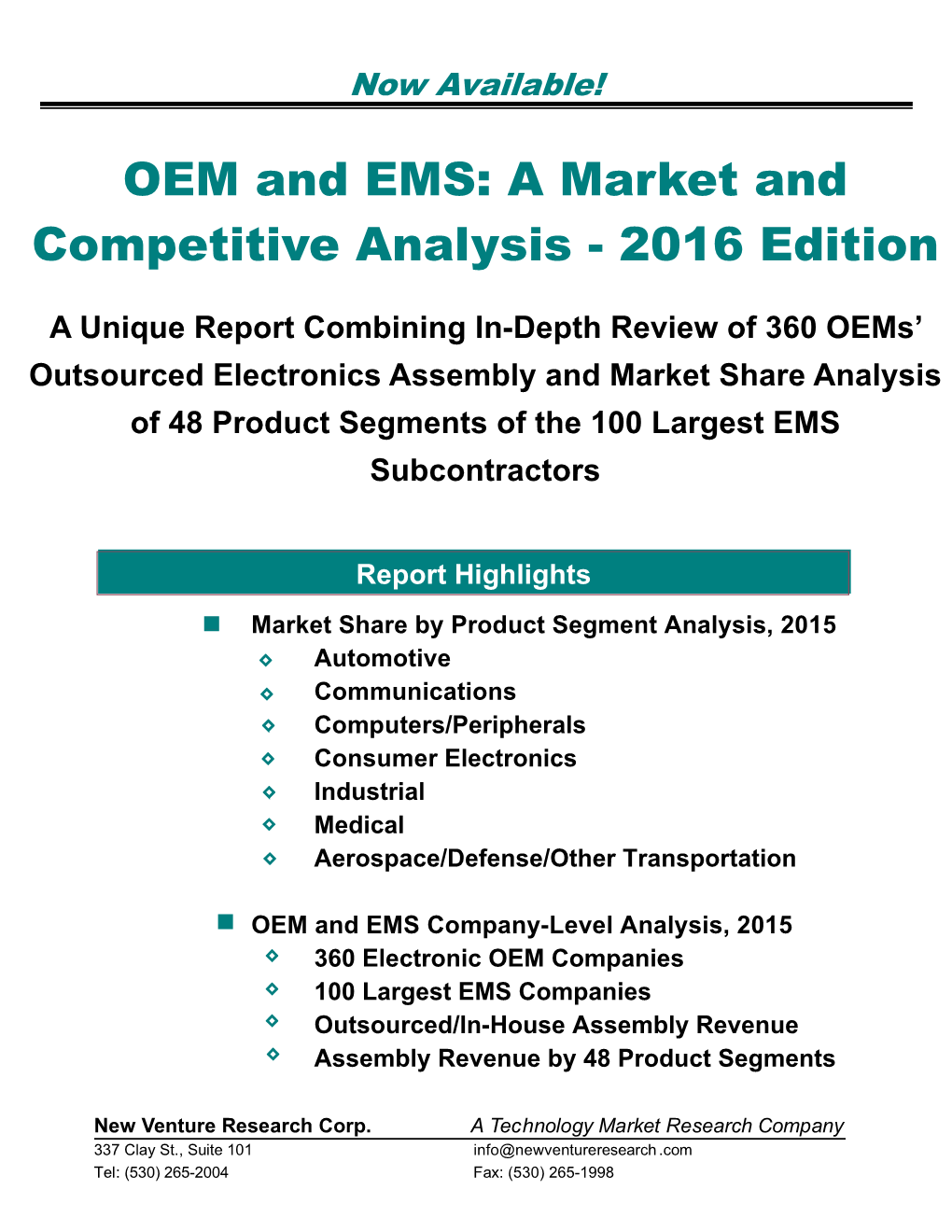 OEM and EMS: a Market and Competitive Analysis - 2016 Edition