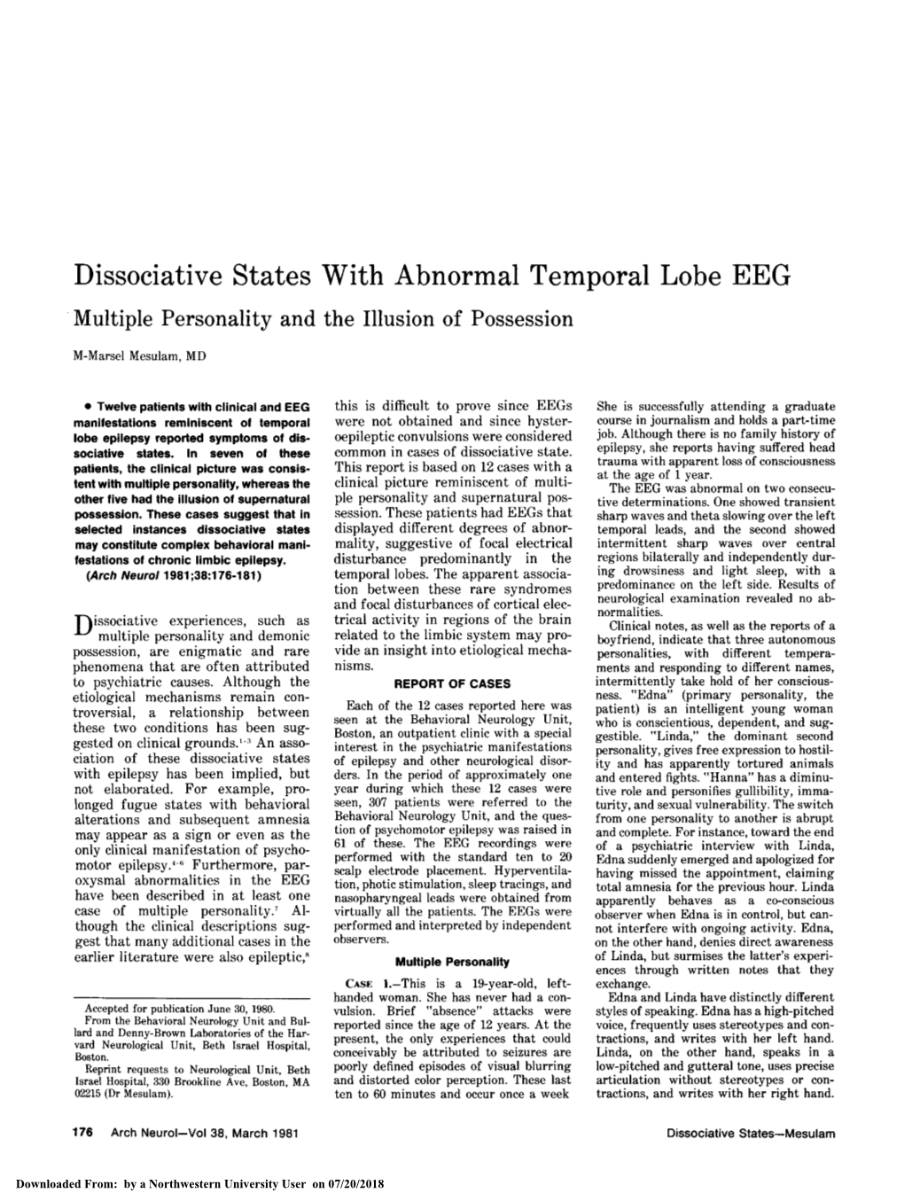 Dissociative States with Abnormal Temporal Lobe Eegmultiple