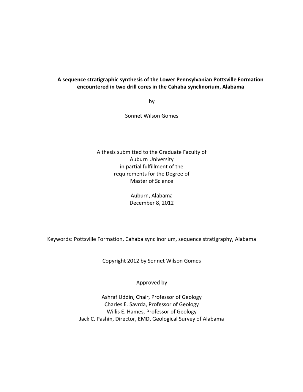 A Sequence Stratigraphic Synthesis of the Lower Pennsylvanian Pottsville Formation Encountered in Two Drill Cores in the Cahaba Synclinorium, Alabama