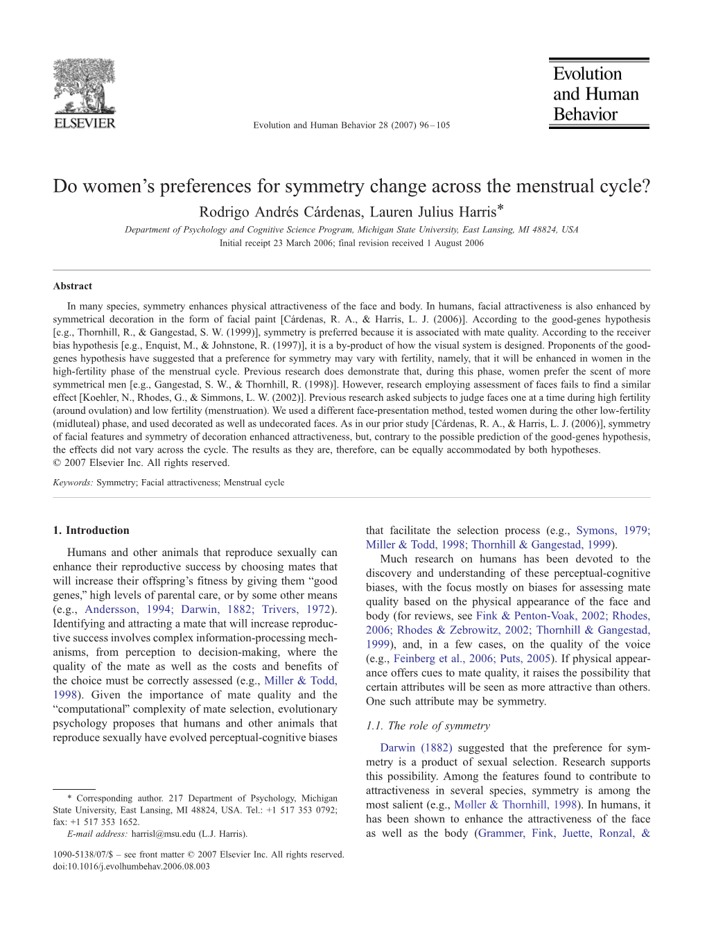 Do Women's Preferences for Symmetry Change Across the Menstrual Cycle?