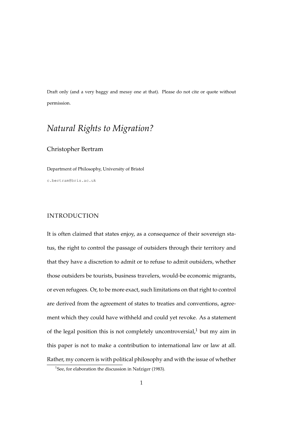 Natural Rights to Migration?