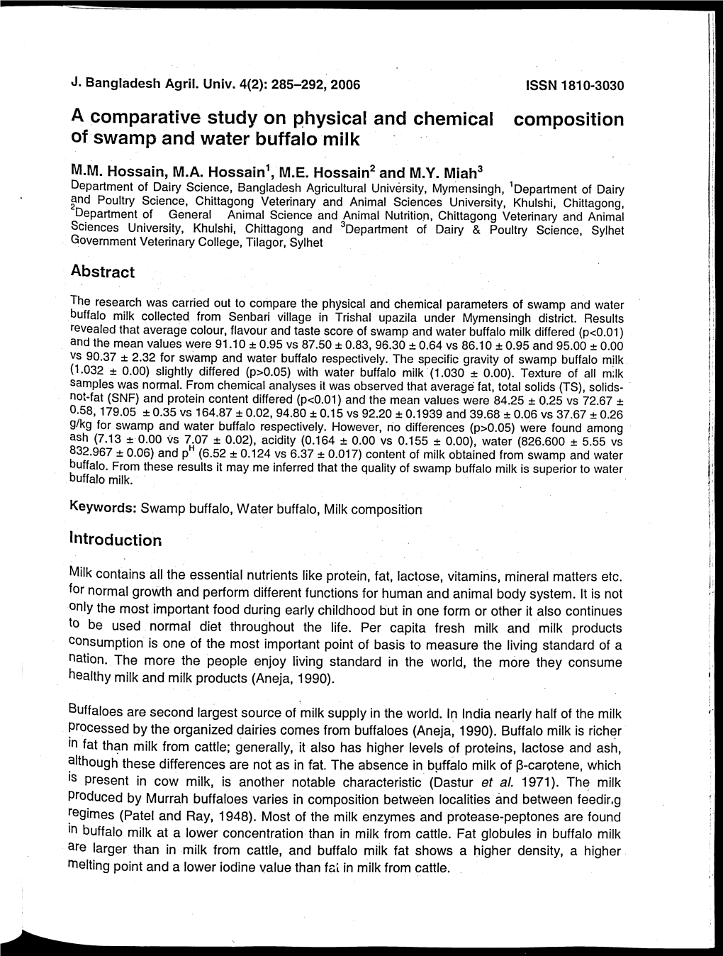 A Comparative Study on Physical and Chemical Composition of Swamp and Water Buffalo Milk