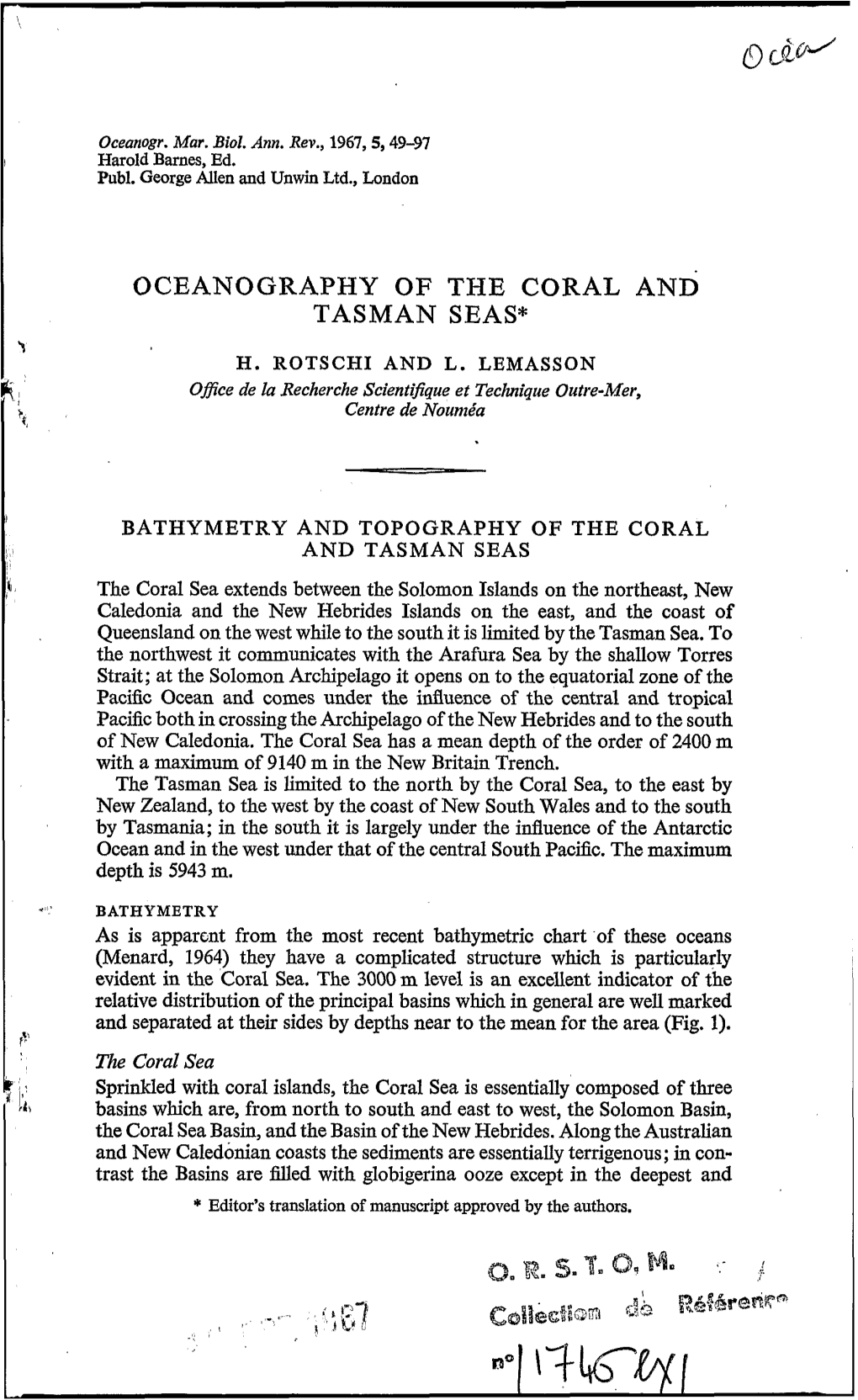 Oceanography of the Coral and Tasman Seas*