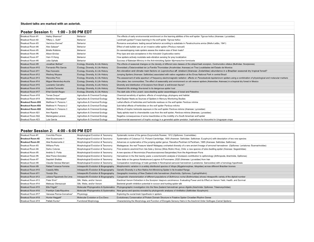 Copy of AAS Poster Presentation Breakout Room Assignments