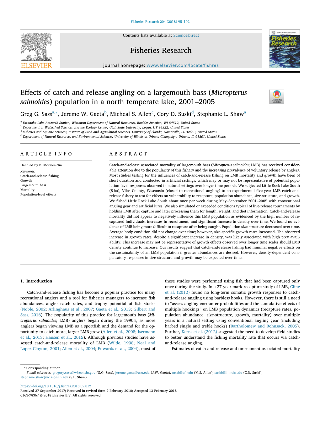 Effects of Catch-And-Release Angling on a Largemouth Bass