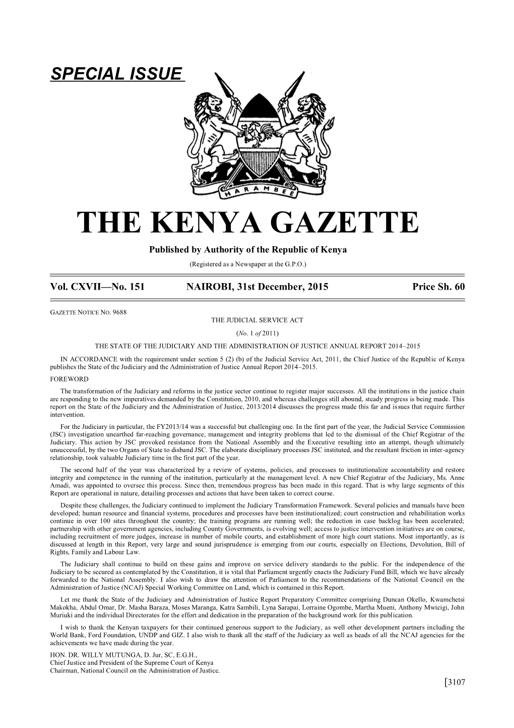 Special Issue the Kenya Gazette