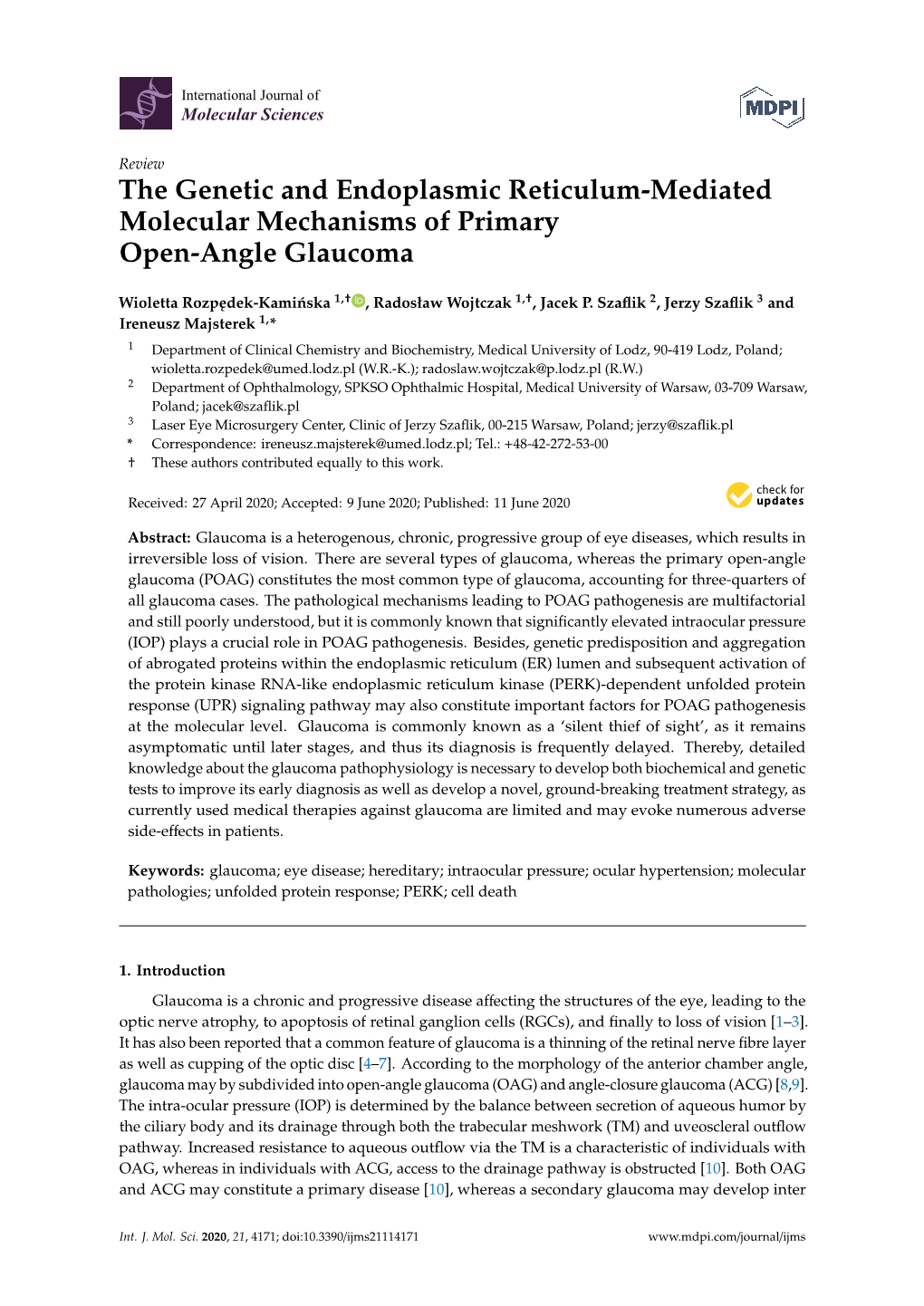 The Genetic and Endoplasmic Reticulum-Mediated Molecular Mechanisms of Primary Open-Angle Glaucoma