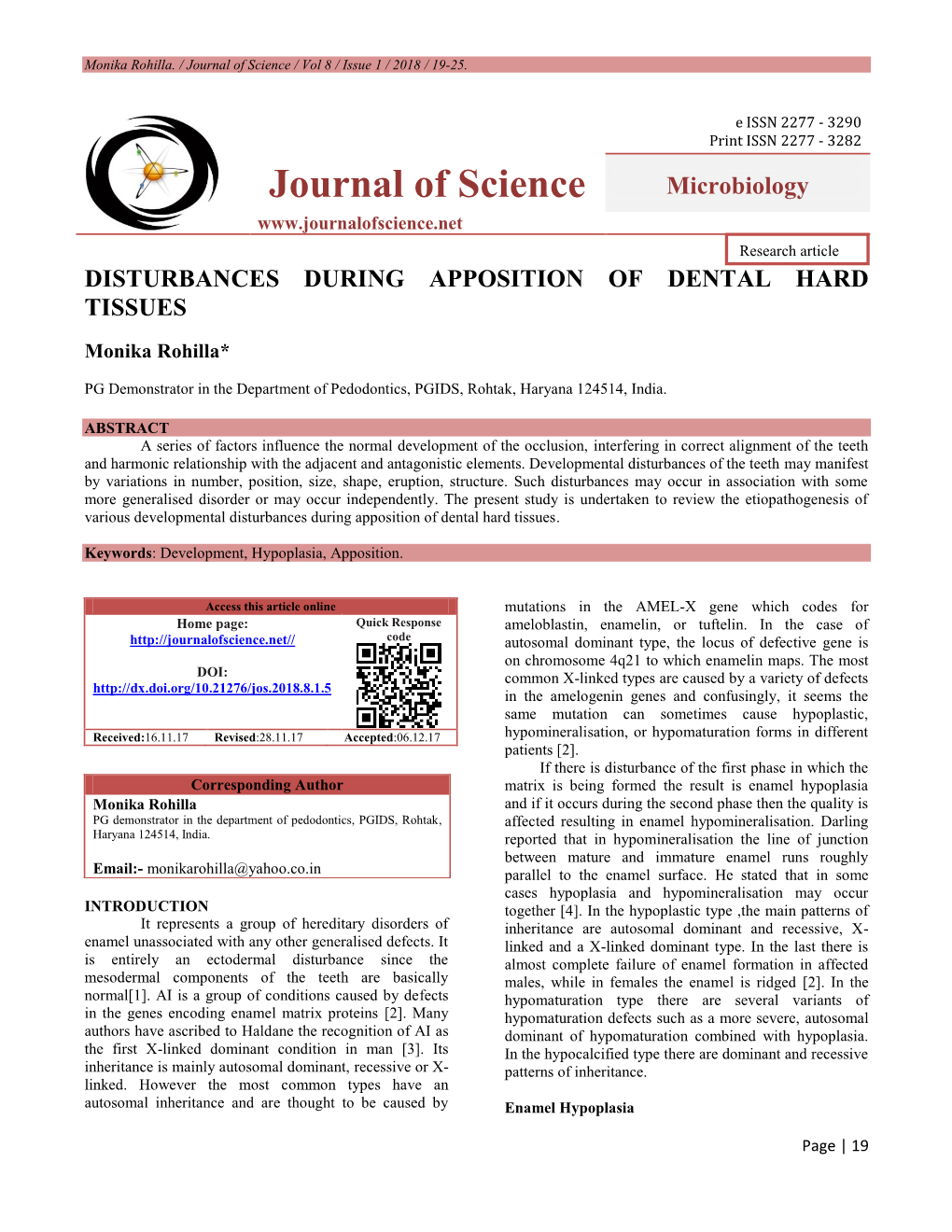 Journal of Science / Vol 8 / Issue 1 / 2018 / 19-25