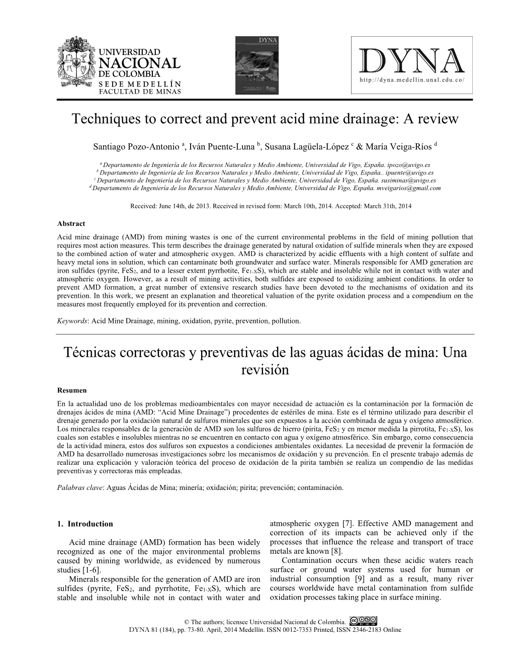 Techniques to Correct and Prevent Acid Mine Drainage: a Review