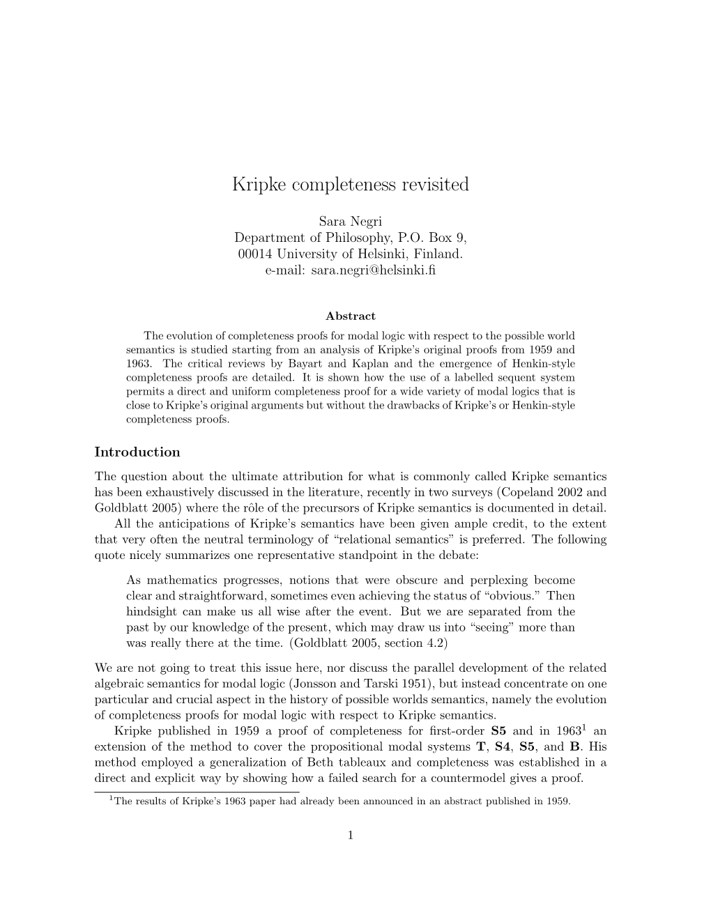 Kripke Completeness Revisited