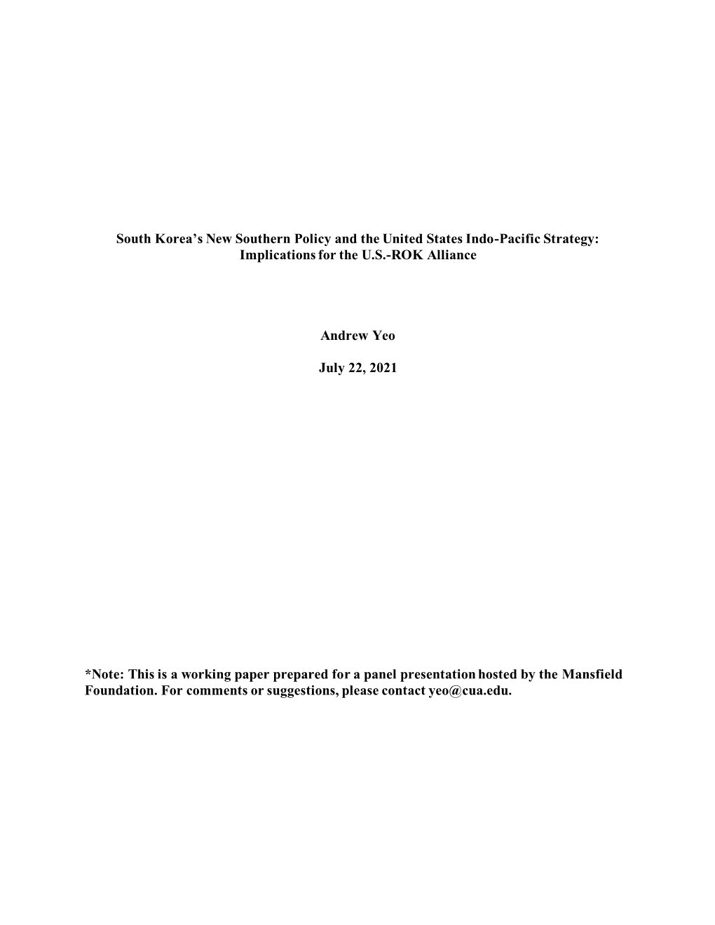 South Korea's New Southern Policy and the United States Indo-Pacific