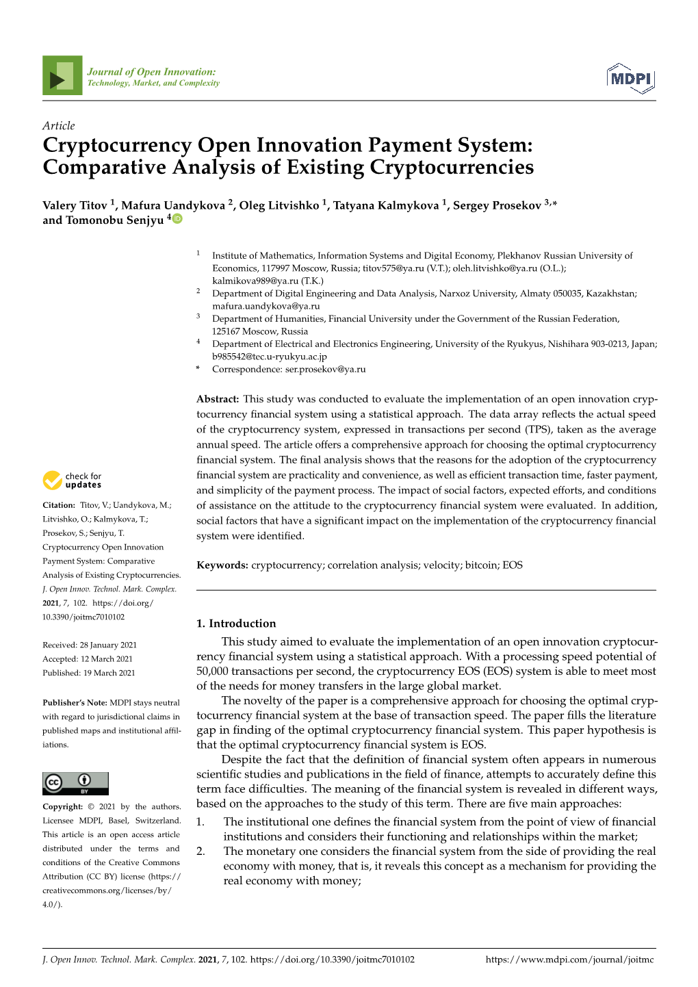 Cryptocurrency Open Innovation Payment System: Comparative Analysis of Existing Cryptocurrencies