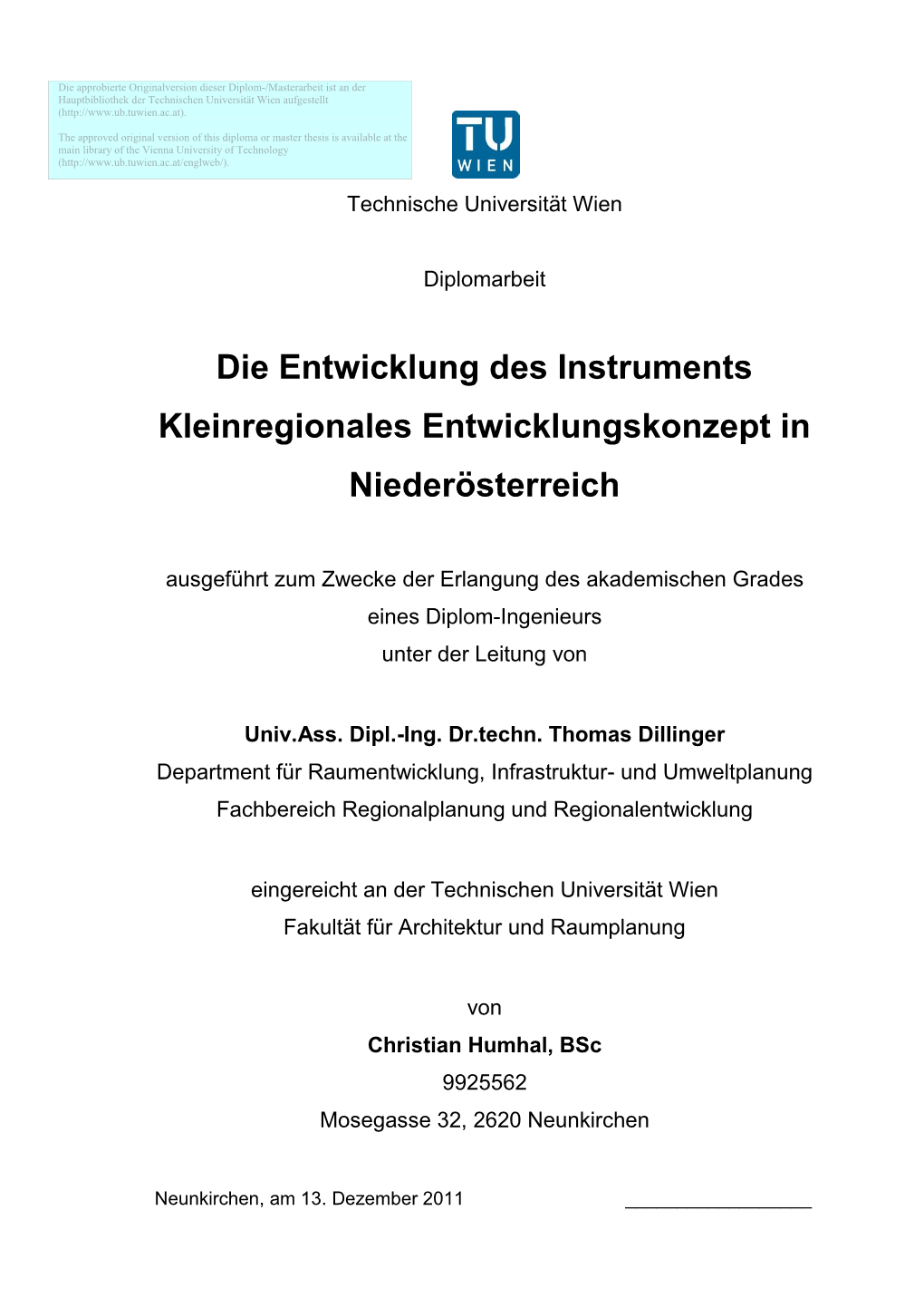 Die Entwicklung Des Instruments Kleinregionales Entwicklungskonzept In