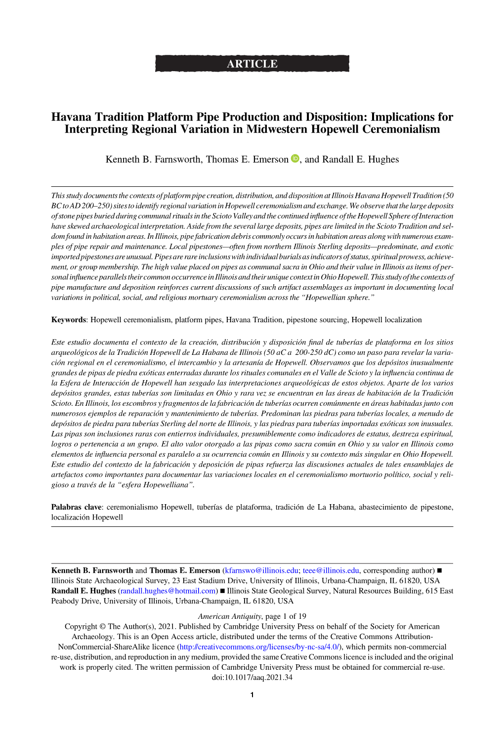 Havana Tradition Platform Pipe Production and Disposition: Implications for Interpreting Regional Variation in Midwestern Hopewell Ceremonialism