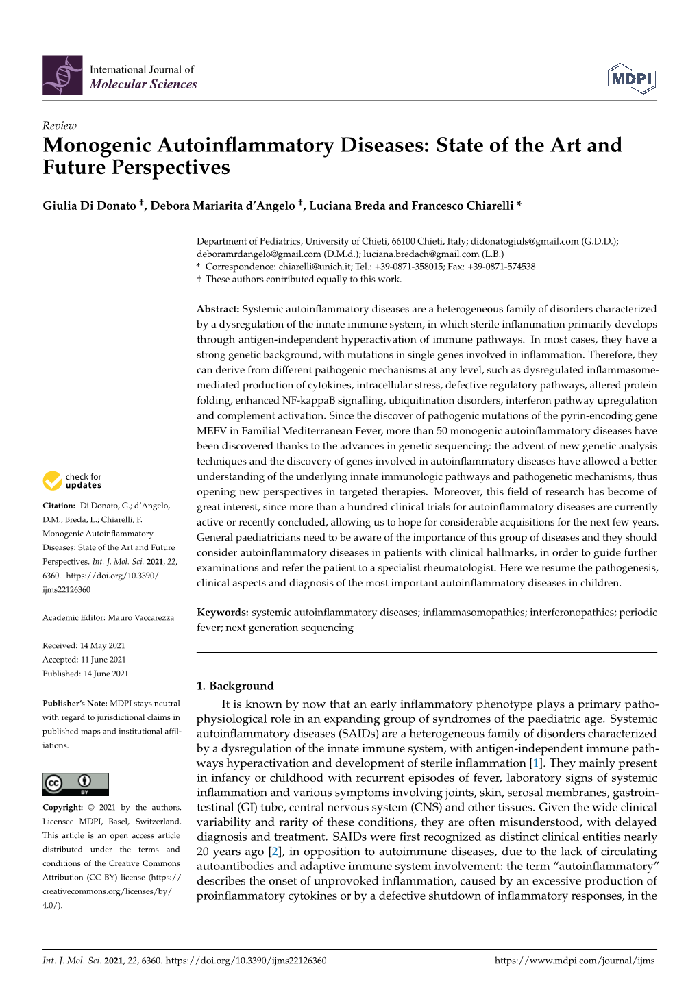 Monogenic Autoinflammatory Diseases