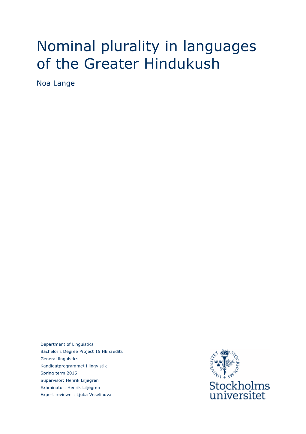 Nominal Plurality in Languages of the Greater Hindukush