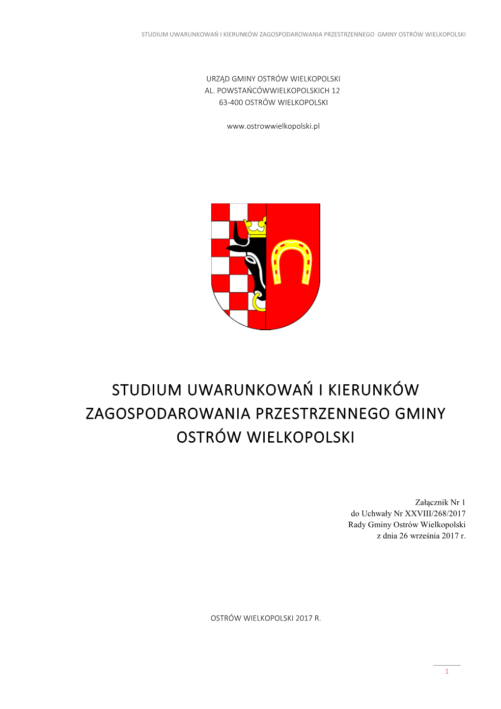 Studium Uwarunkowań I Kierunków Zagospodarowania Przestrzennego Gminy Ostrów Wielkopolski