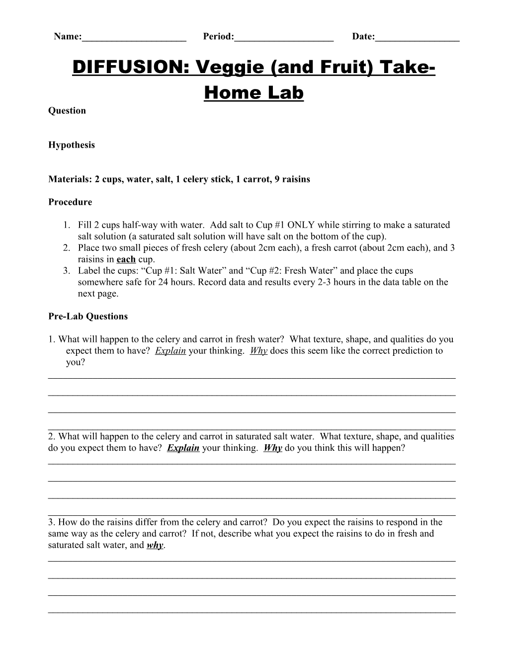 DIFFUSION: Veggie (And Fruit) Take-Home Lab