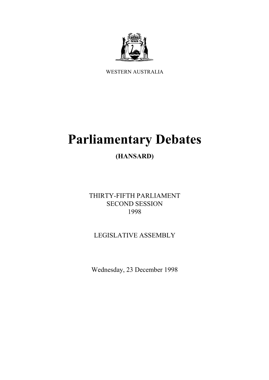 Assembly Wednesday, 23 December 1998
