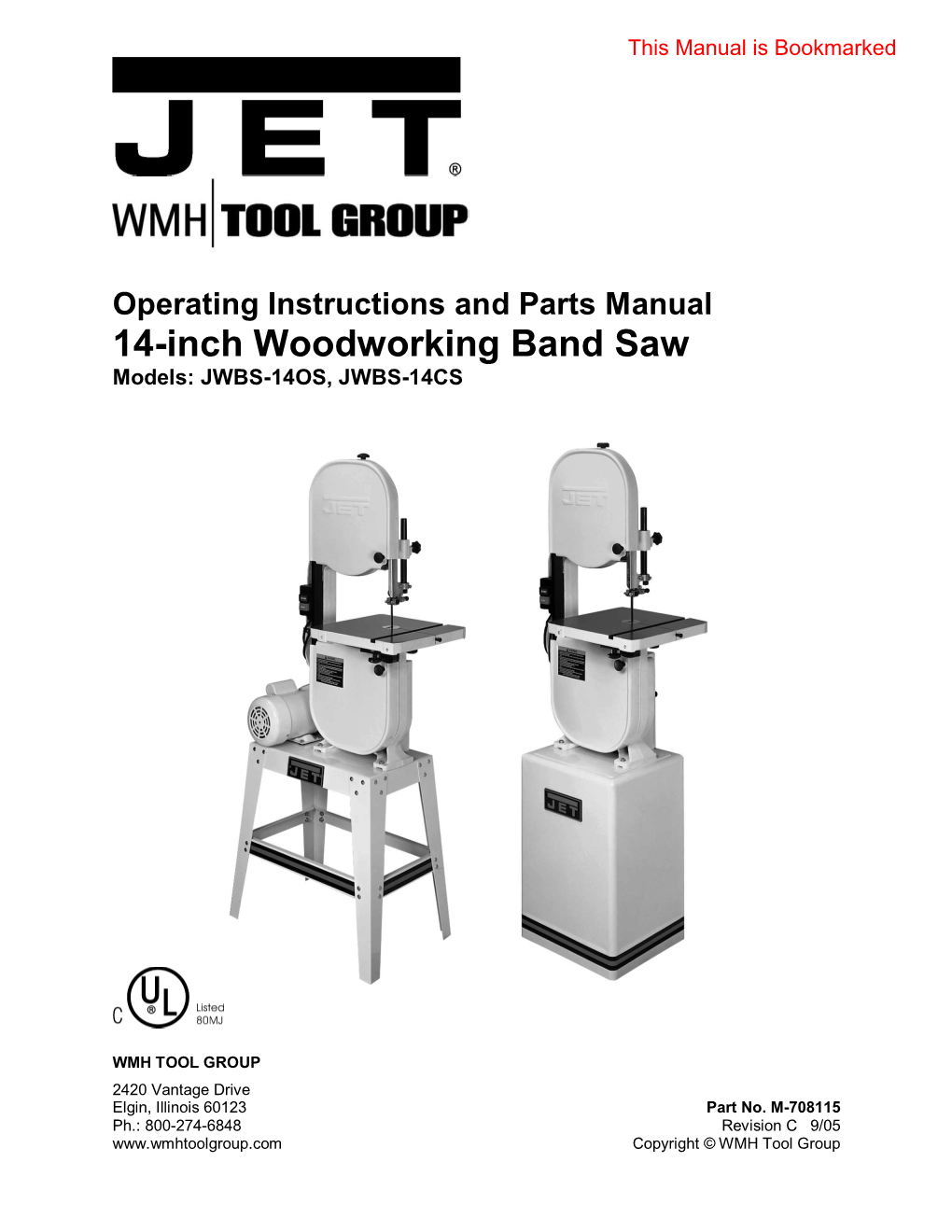 14-Inch Woodworking Band Saw Models: JWBS-14OS, JWBS-14CS