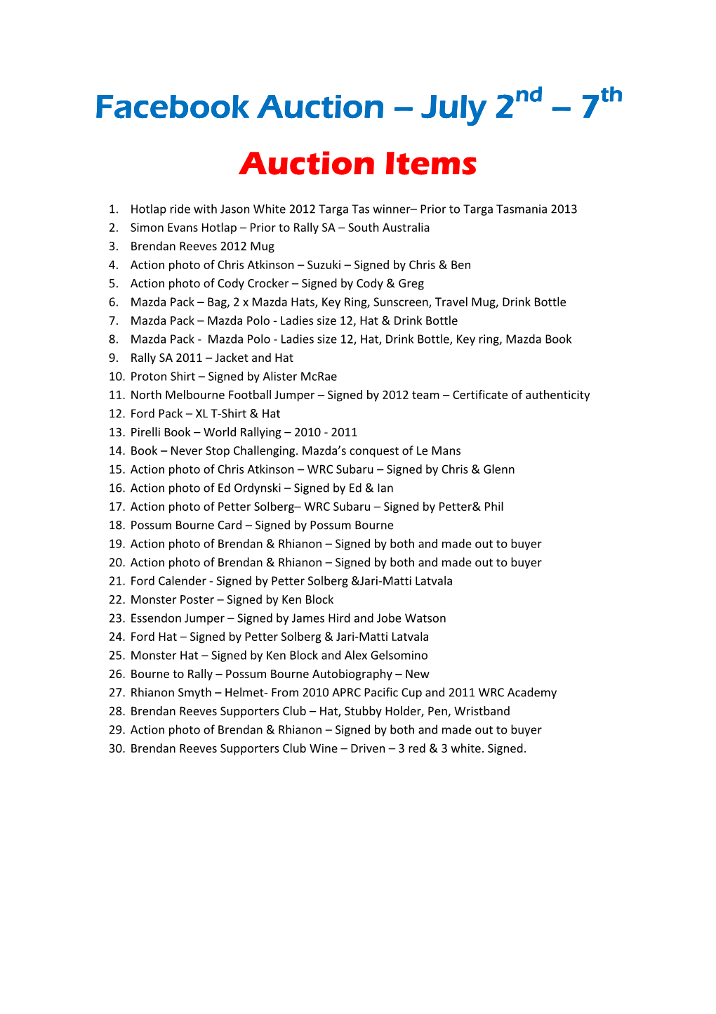 7 Auction Items