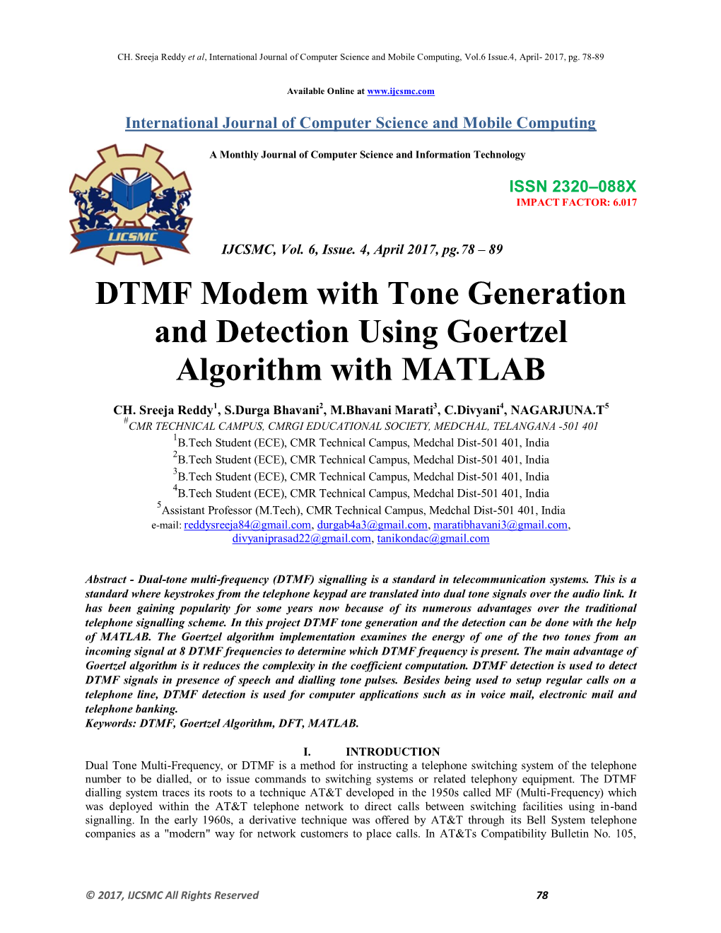 DTMF Modem with Tone Generation and Detection Using Goertzel Algorithm with MATLAB