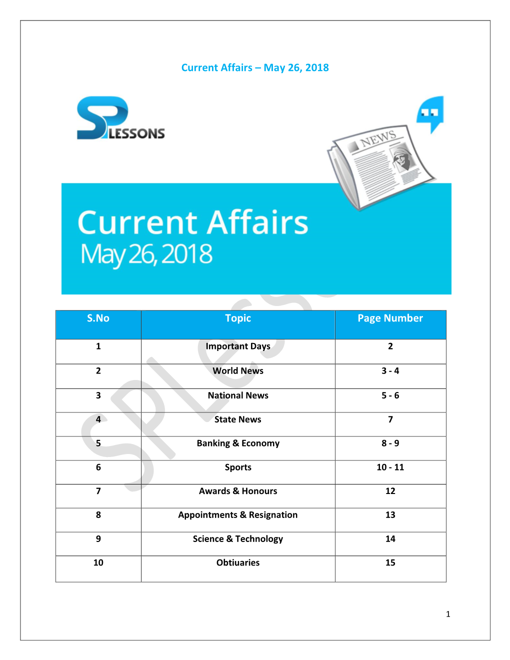 Current Affairs – May 26, 2018