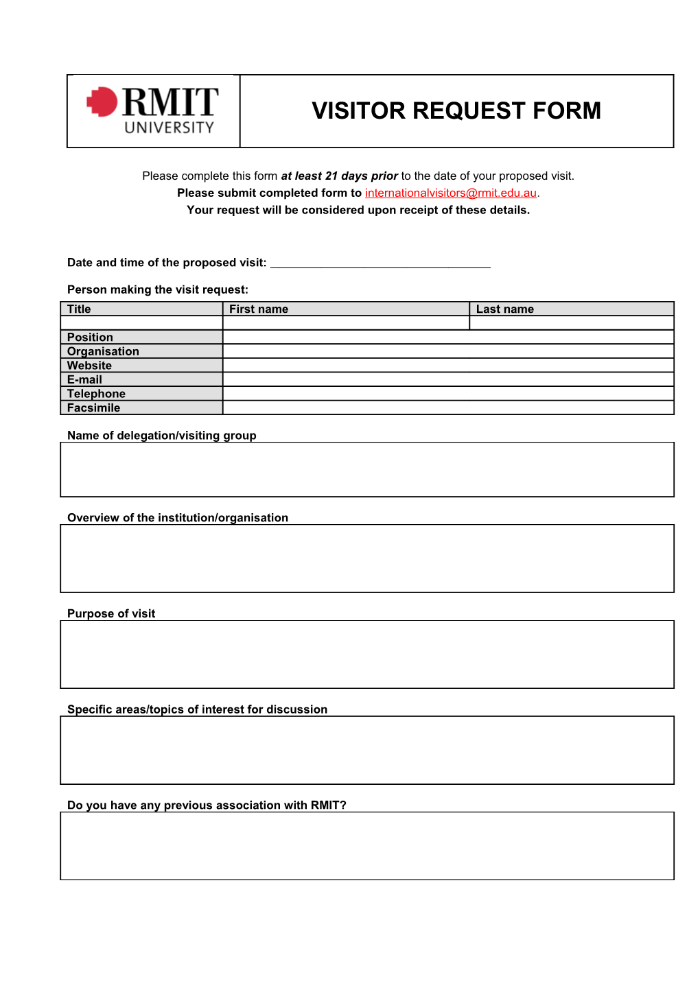 Visitor Request Form