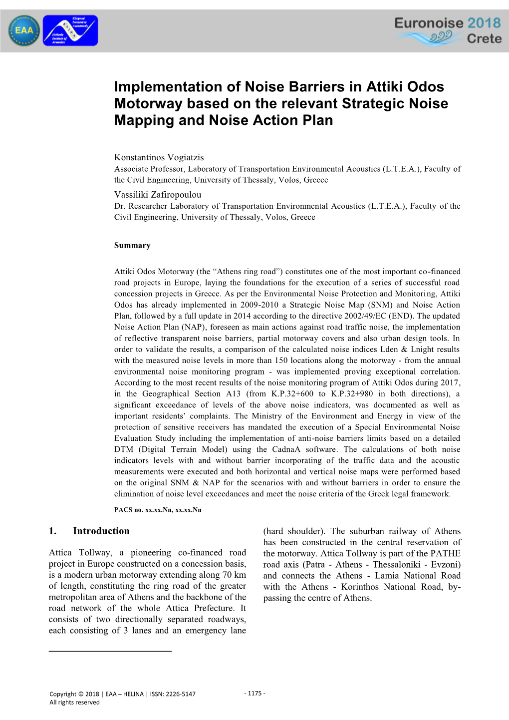 Implementation of Noise Barriers in Attiki Odos Motorway Based on the Relevant Strategic Noise Mapping and Noise Action Plan