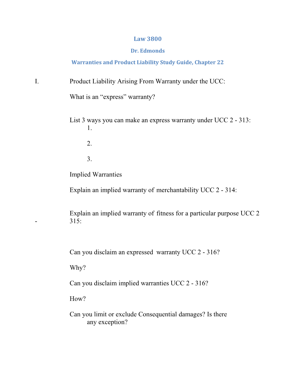 Warranties and Product Liability Study Guide, Chapter 22