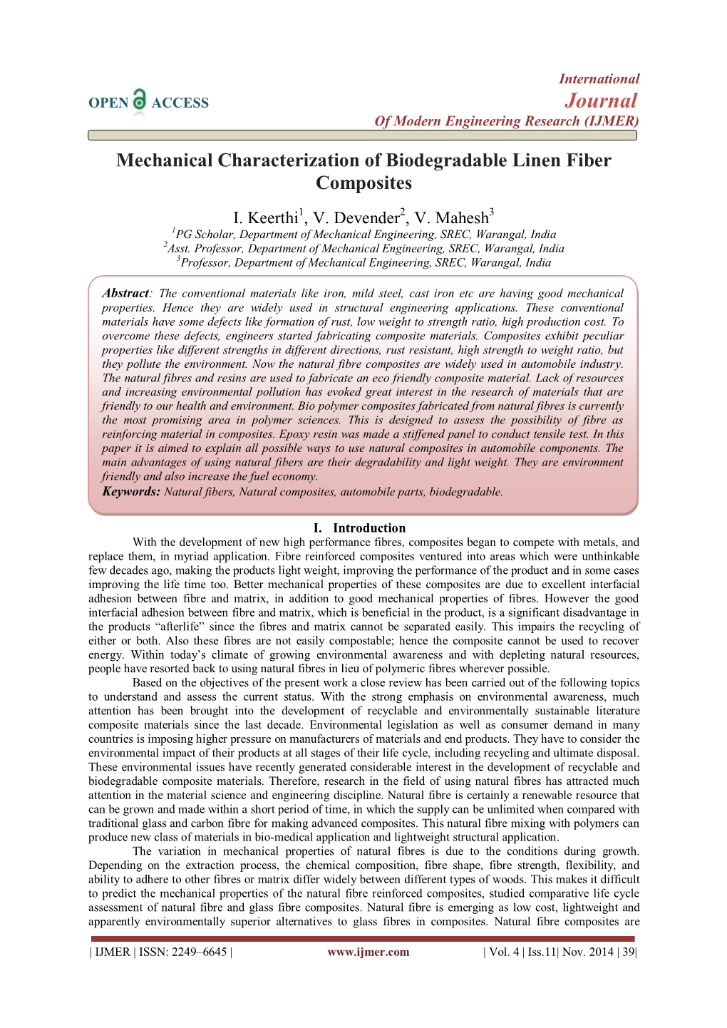 Mechanical Characterization of Biodegradable Linen Fiber Composites